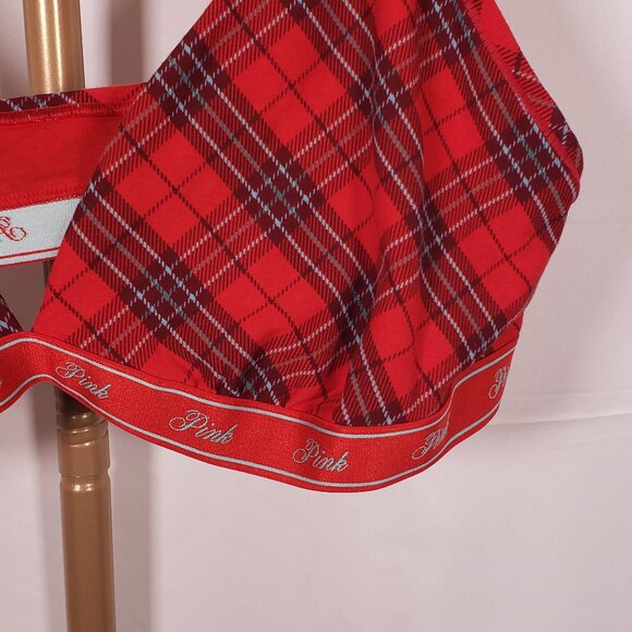PINK Logo Cotton Triangle Bralette – Red Plaid – Size XXL – NWT - Picture 10 of 12